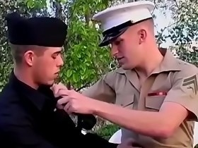 Horny navy twinks sucking each other off in the woods