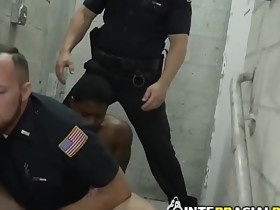 Bulge in his pants makes these horny gay cops ride this suspect'_s cock