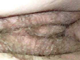 Smashing young amateur teen'_s tight hairy sloppy wet pussy bareback close-up
